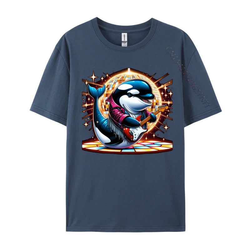 Disco Ball Guitar Orca Whale T Shirt Brand Custom Cotton Men Tees Casual Loose Tee-Shirt Man Top T-Shirts