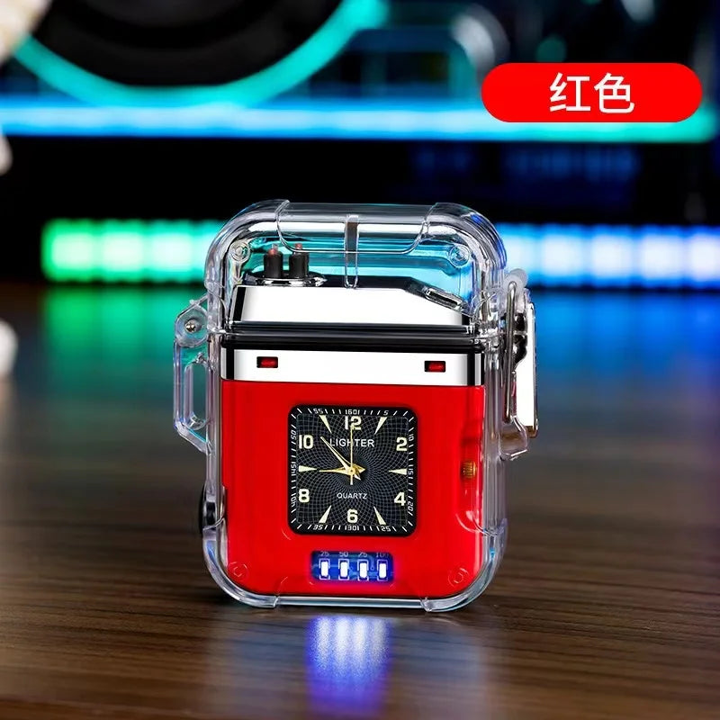 New Waterproof Double Arc Plasma Flashlight, Outdoor Lighter, Transparent Watch, USB Rechargeable, Flameless, Windproof Lighter