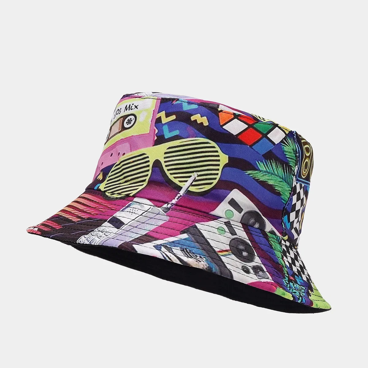 Summer Vintage 80 90 Party Graffiti Bucket Hat Men Women Reversible Panama European American Classics Bob Fishing Beach Sun Hat