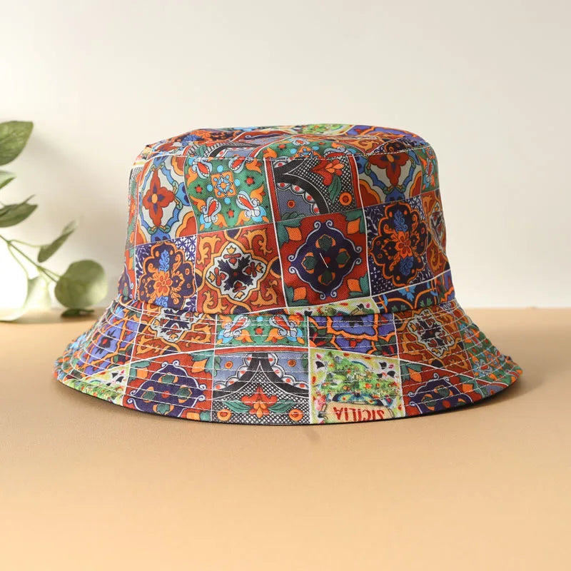Rainbow Love Printed Reversible Bucket Hat European and American Men Fashionable Versatile Basin Hat Outdoor Sunshade Hat Women