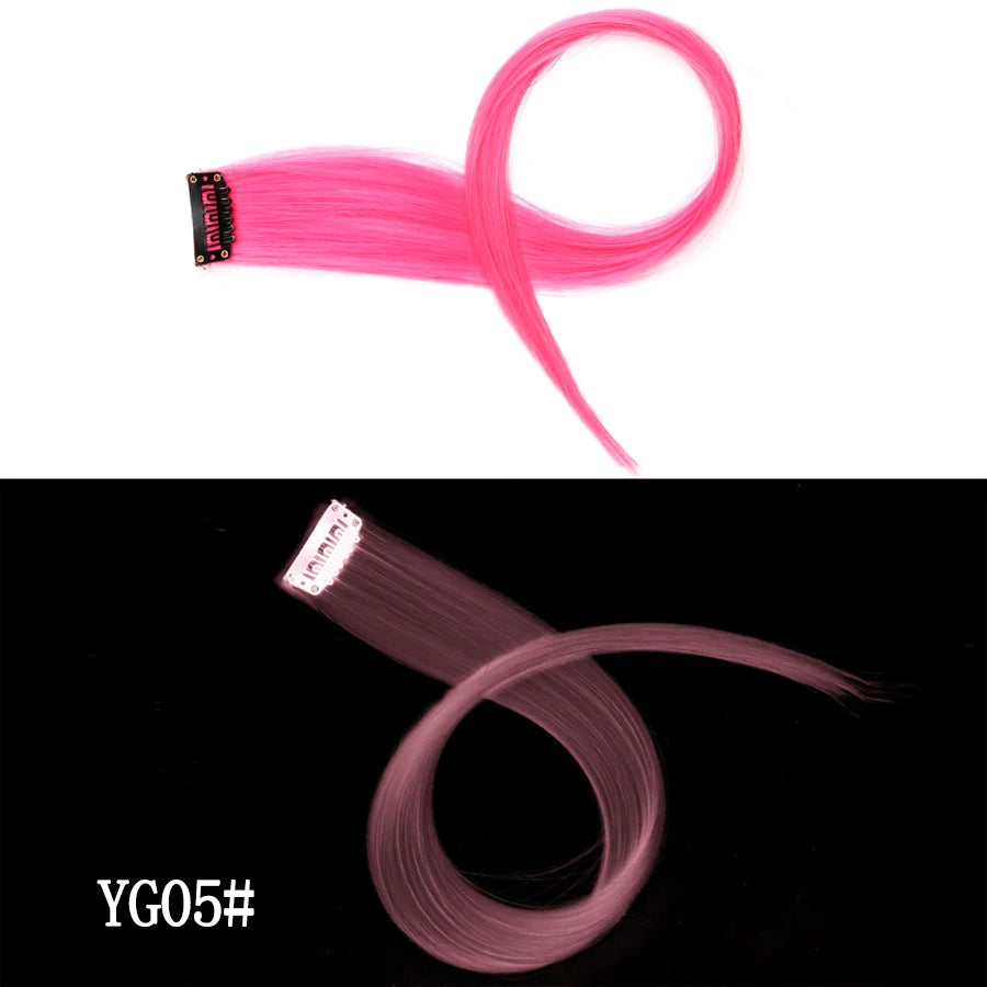 20inch Glow In Hair Extensions Clip In Colored Hairpieces Party Rainbow Hair Clips Synthetic Neon Fake Hairpiece For Women