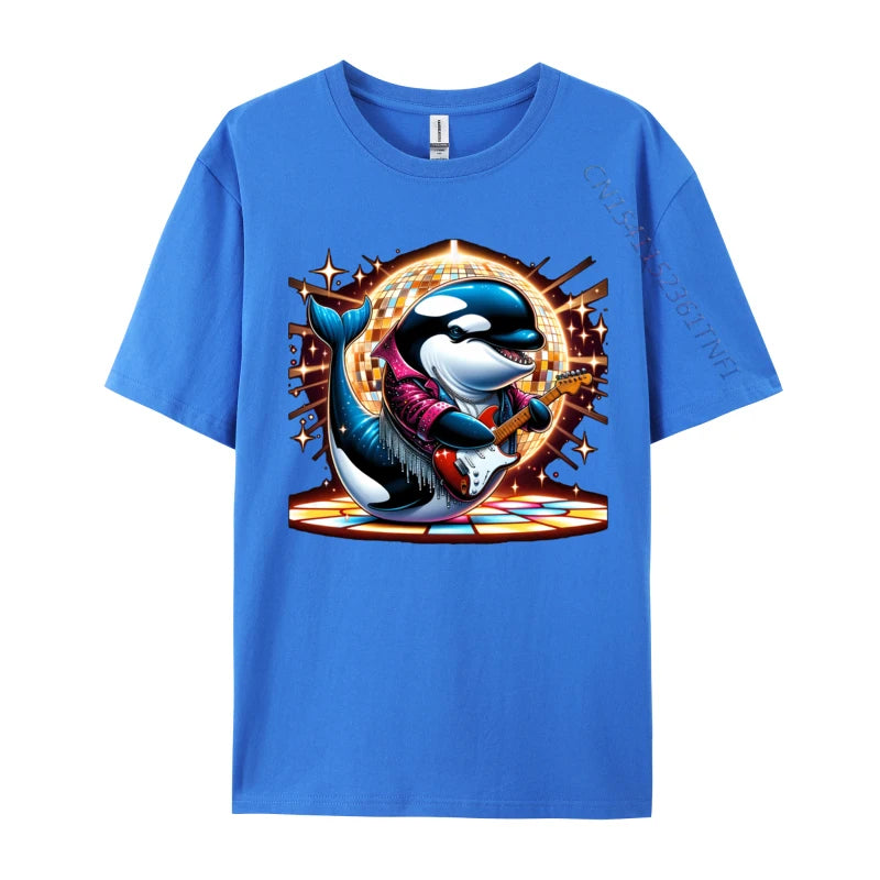 Disco Ball Guitar Orca Whale T Shirt Brand Custom Cotton Men Tees Casual Loose Tee-Shirt Man Top T-Shirts