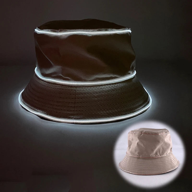 Solid Color Style Beach Cap luminous fisherman hat EL wire Bucket Hats glow in the dark for club rave party wedding props