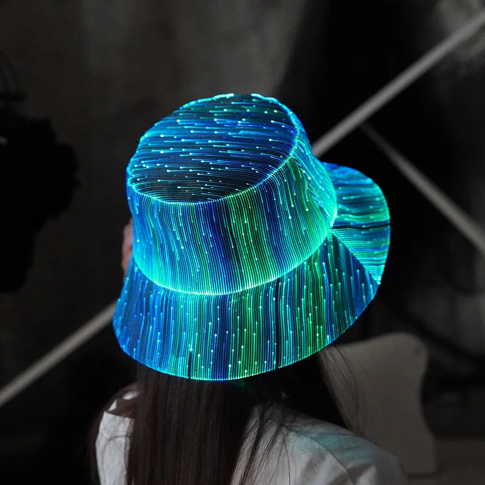 Luminous Light up Bucket Hat Nightclub DJ Singer Stage Wear Party Rave Show Accessories Adult Women Men Cap Festival Dance Wear