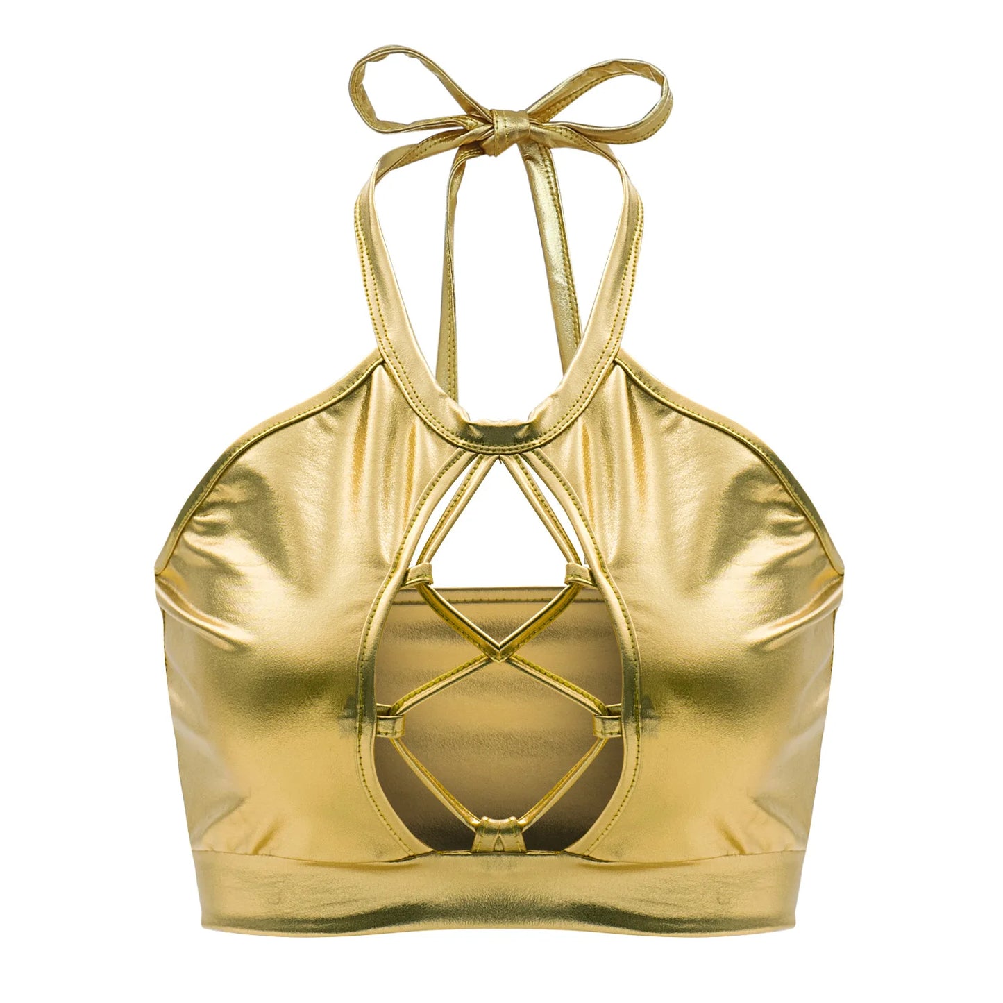 Sexy Shiny Bra Crop Tops Vetement Pole Dance Clothes Holographic Costumes Womens Festival Roupa Metallic Rave Bra Halter Wetlook