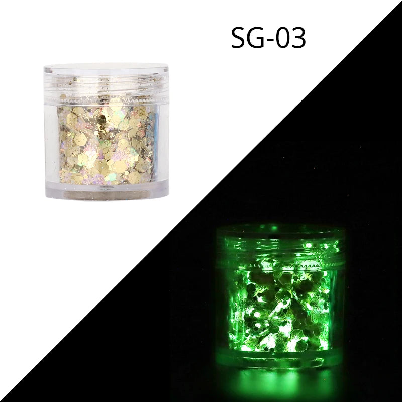 15Colors Holographic Luminous Sequins Glow in the Dark Nail Art Neon Glitters Mixed Hexagon Powder Manicure Body/Eyes/Face Flake