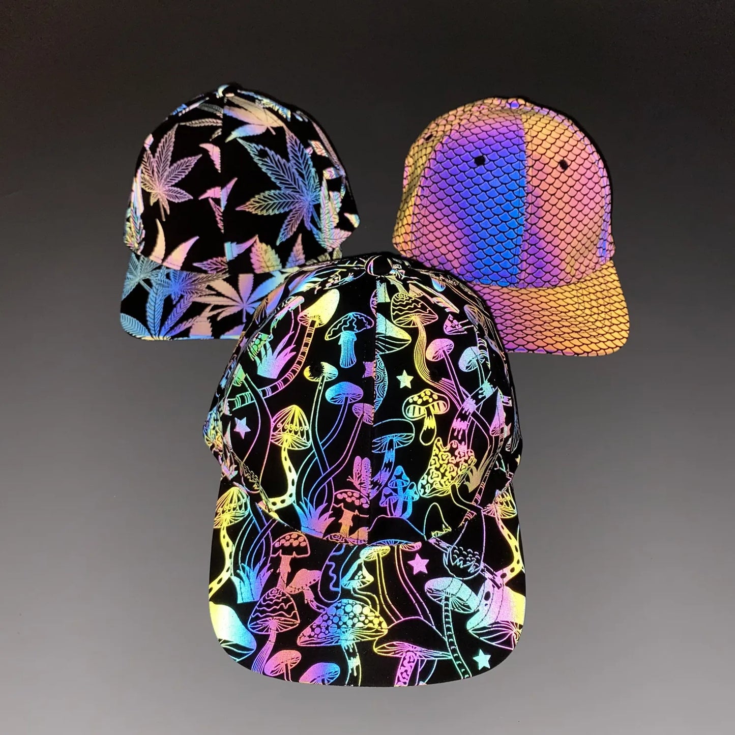 Rainbow Reflective Baseball Caps Men Women Glow in the Dark Head Wear Hip Hop Dance Accessories Nightclub Party Rave Hat Fashion