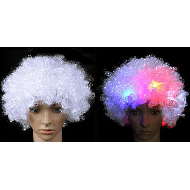 Glow Hair Braid Glasses Blink Bow Light Curly Party Clown Explosion Wig Cosplay Birthday Costume Christmas Halloween Festival