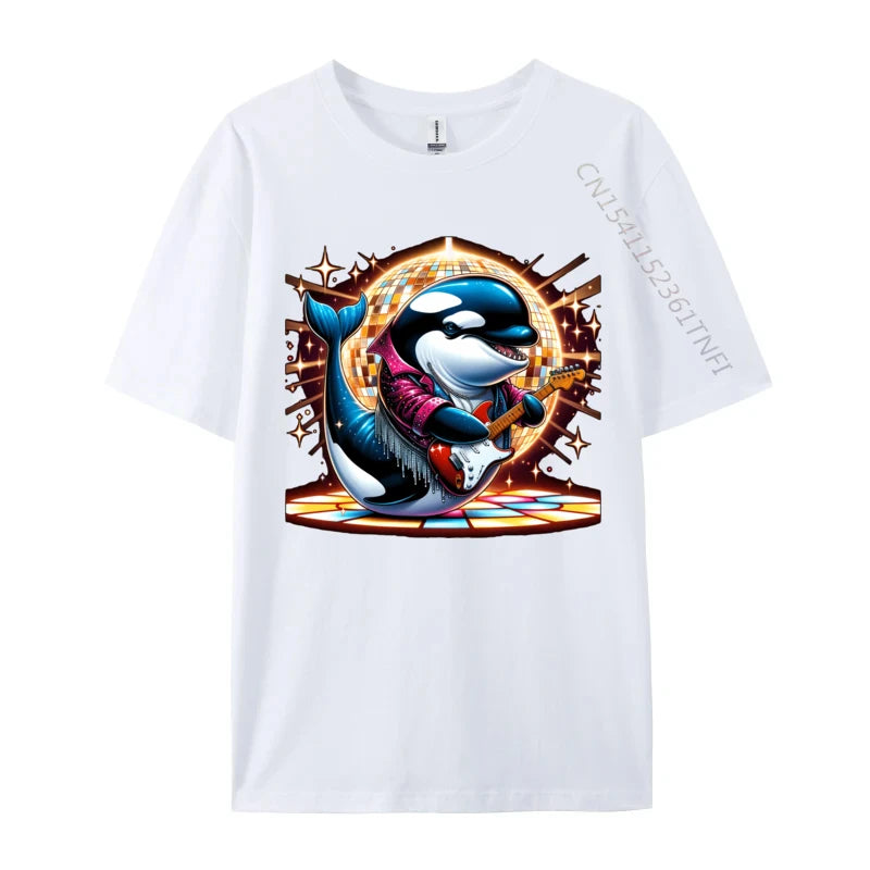 Disco Ball Guitar Orca Whale T Shirt Brand Custom Cotton Men Tees Casual Loose Tee-Shirt Man Top T-Shirts