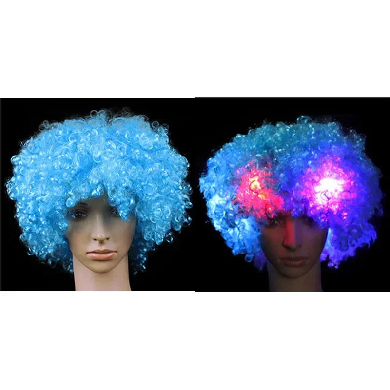 Glow Hair Braid Glasses Blink Bow Light Curly Party Clown Explosion Wig Cosplay Birthday Costume Christmas Halloween Festival