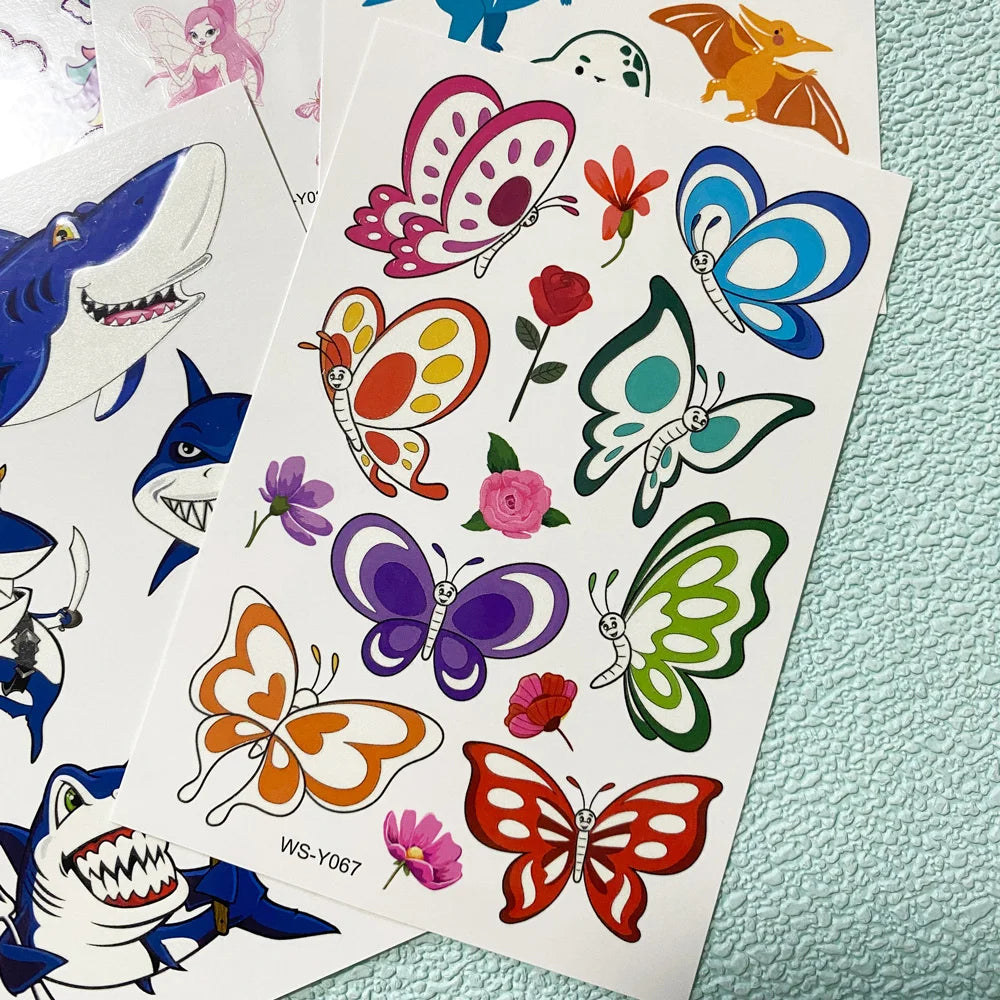 5 Sheets Luminous Tattoo Stickers Temporary Colorful Animal Dinosaur Tattoo Fake Tattoo for Body Hand Face