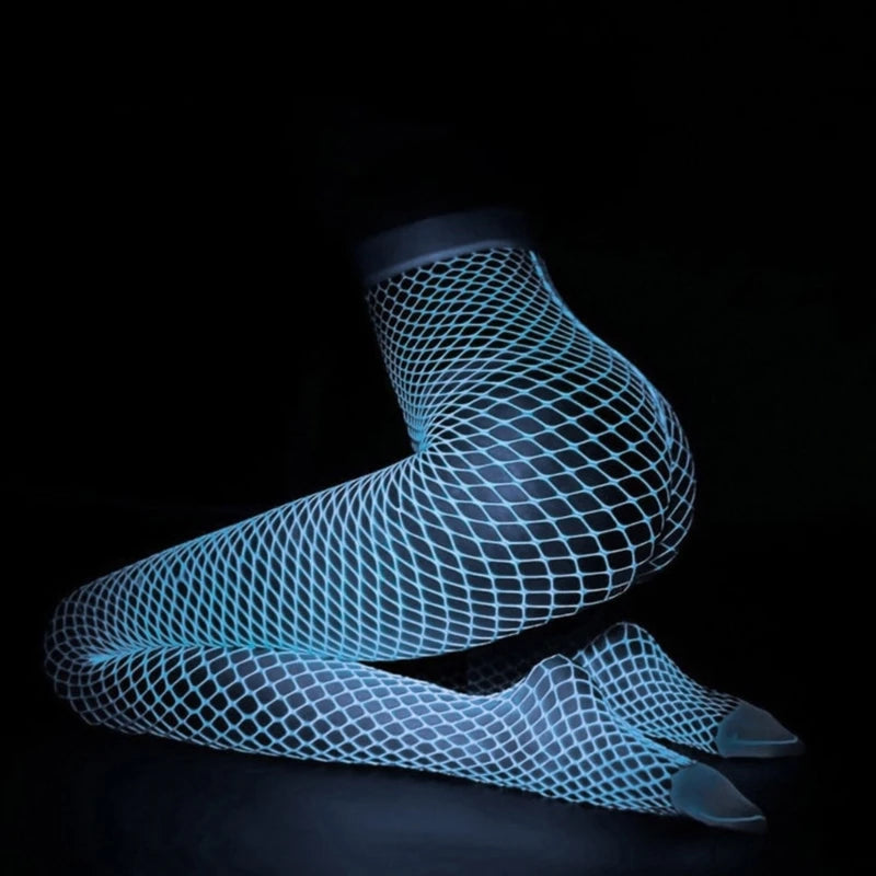 High Waist Fishnets Tights Thigh High Stockings Glow in the Dark Fishnets Stockings Night Lights Tights Pantyhose Womens