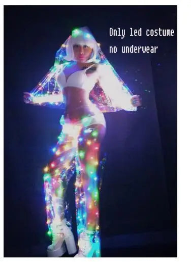 Female Color LED lights Performance clothes Music Festival Singer Dance Team DJ Disco dancing Costume Sexy LED Perspective Suit