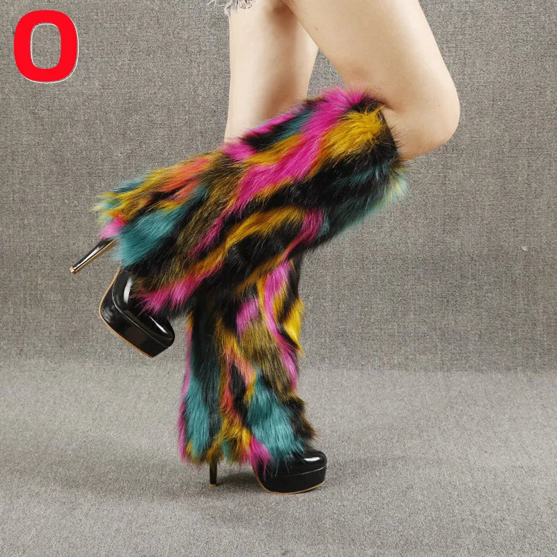 Leg Warmers Faux Fur Wraps Boot Covers Women Rave Outfit Glow Stocking Nightclub Party Clothes Boot Accessories Tron Dance Wear