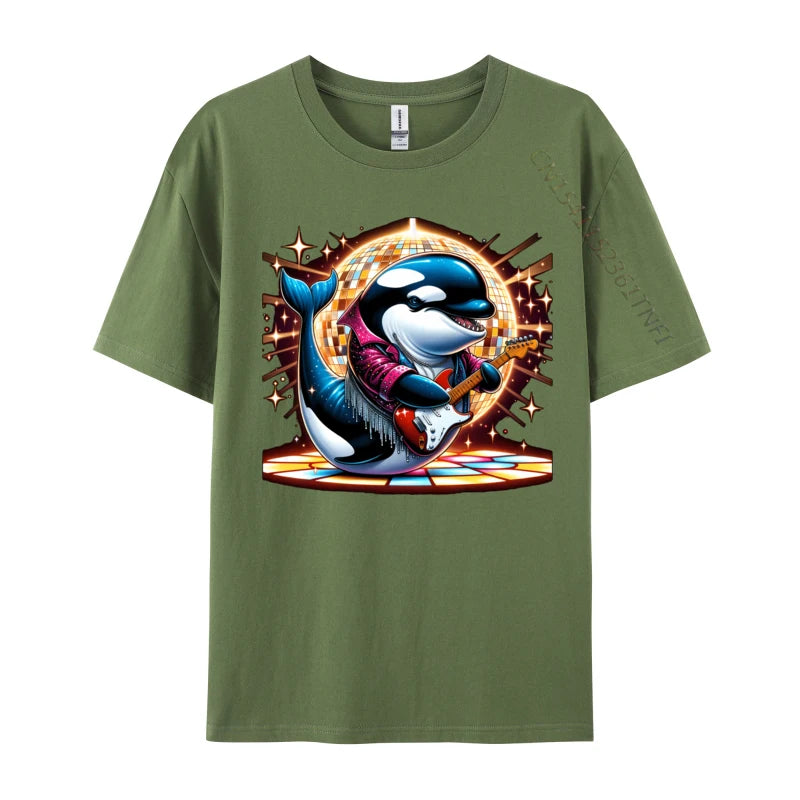 Disco Ball Guitar Orca Whale T Shirt Brand Custom Cotton Men Tees Casual Loose Tee-Shirt Man Top T-Shirts
