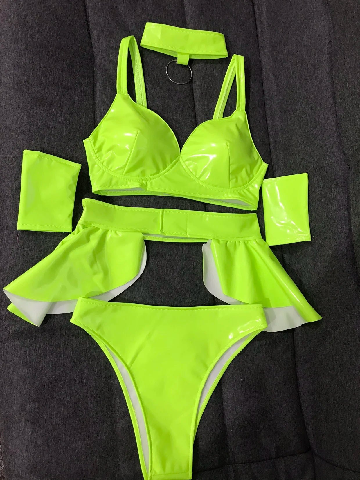 Sexy Bar DJ DS Gogo Costume Fluorescent Green Pink Bikini Skirt Rave Outfits Nightclub Pole Dancing Performance Stage Dance Wear