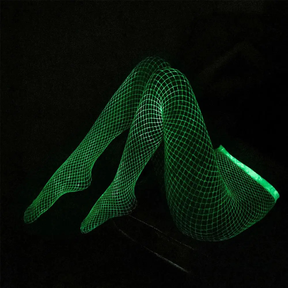 Japanese Nylon Hollow Out Breathable Comfortable Women Tights Female Fishnet Stockings Luminous Tights Noctilucence Pantyhose