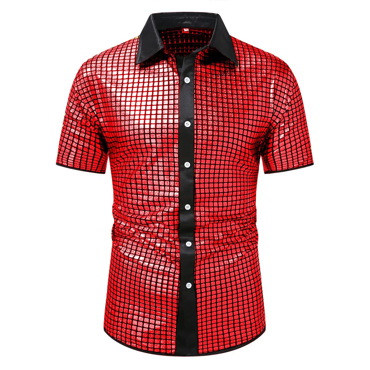 Summer Men's Disco Party Short Sleeve Shirt, Red Gold Blue Black Available, Fashion Casual Shirts