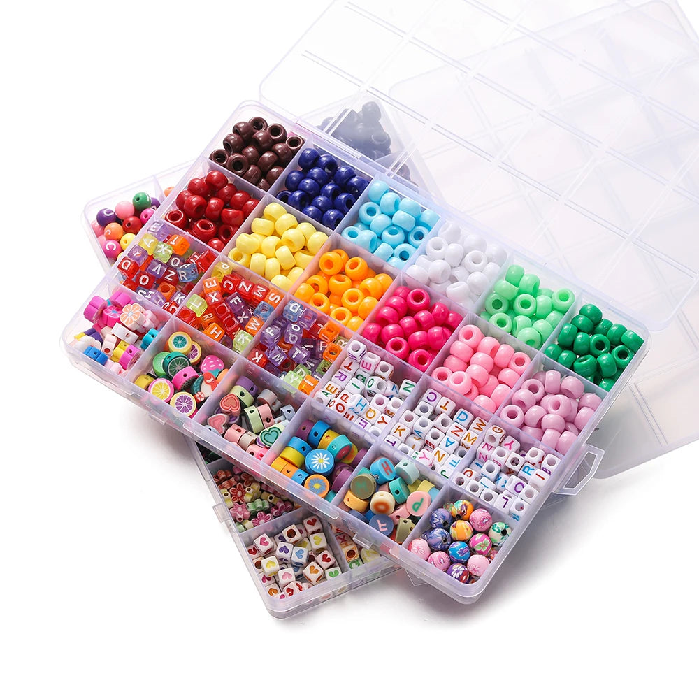 680pcs/Box Colorful Acrylic Pony Bead Square Letter Clay Spacer Beads for DIY Bracelet Necklace Jewelry Making Accessories Kit