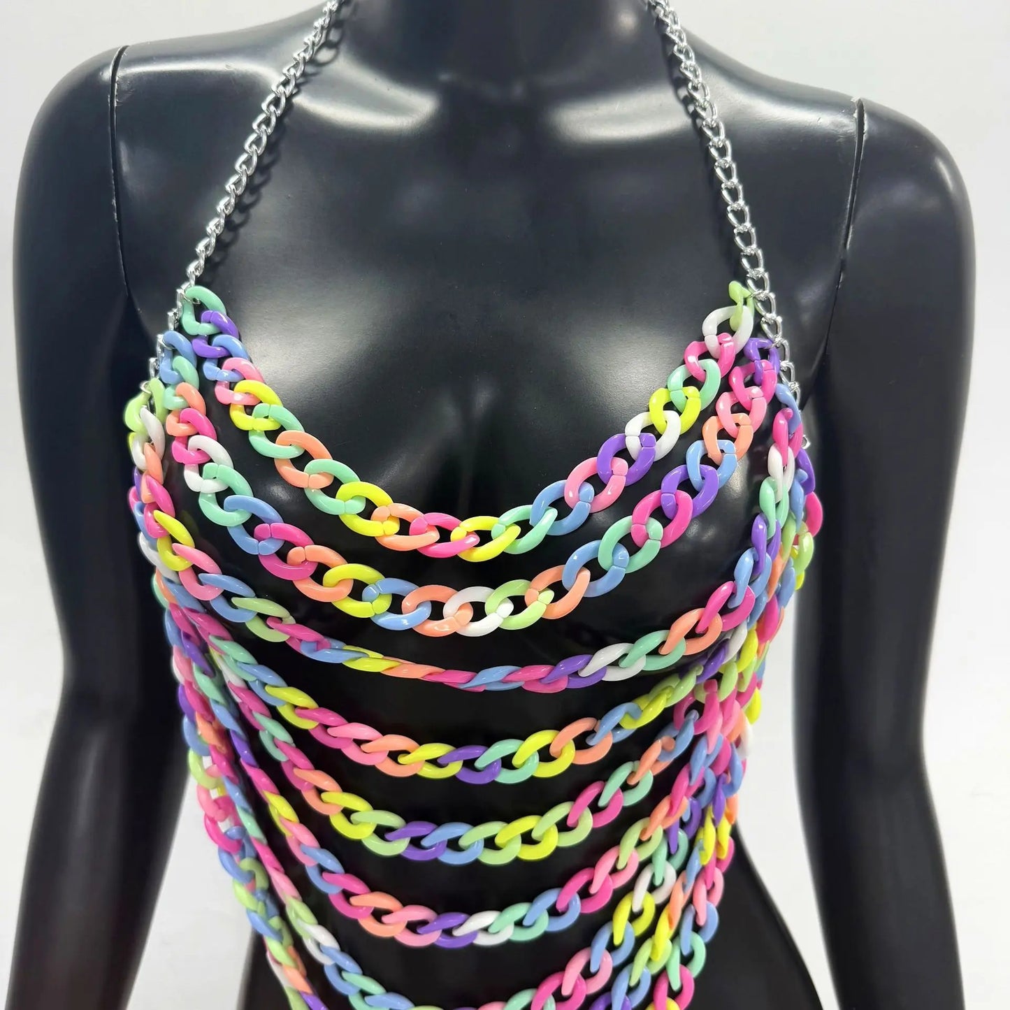 Handmade Rainbow Chest Chain Kandi Harness Edc Music Festival Charm Bra Accessories Rave Outfit 00s 90s Kandi Halter 2025