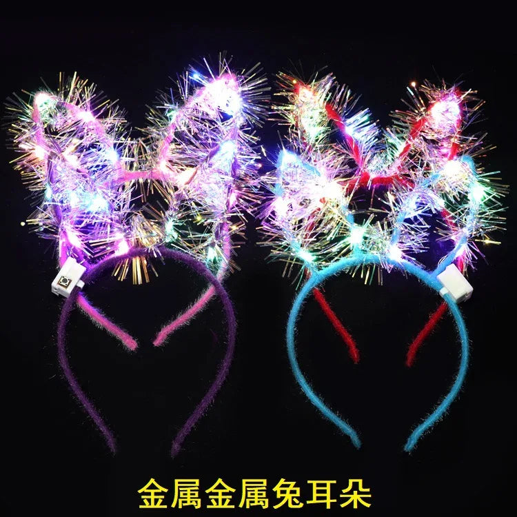6/12/24 pcs Led Glow Cat Bunny Ear Horn Hairbands Light Up Flash Headband Women Girl LED Neon Birthday Wedding Party Supplies