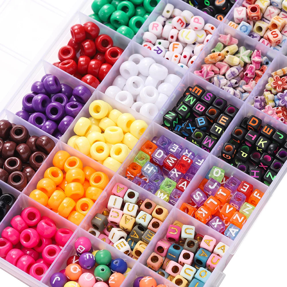 680pcs/Box Colorful Acrylic Pony Bead Square Letter Clay Spacer Beads for DIY Bracelet Necklace Jewelry Making Accessories Kit