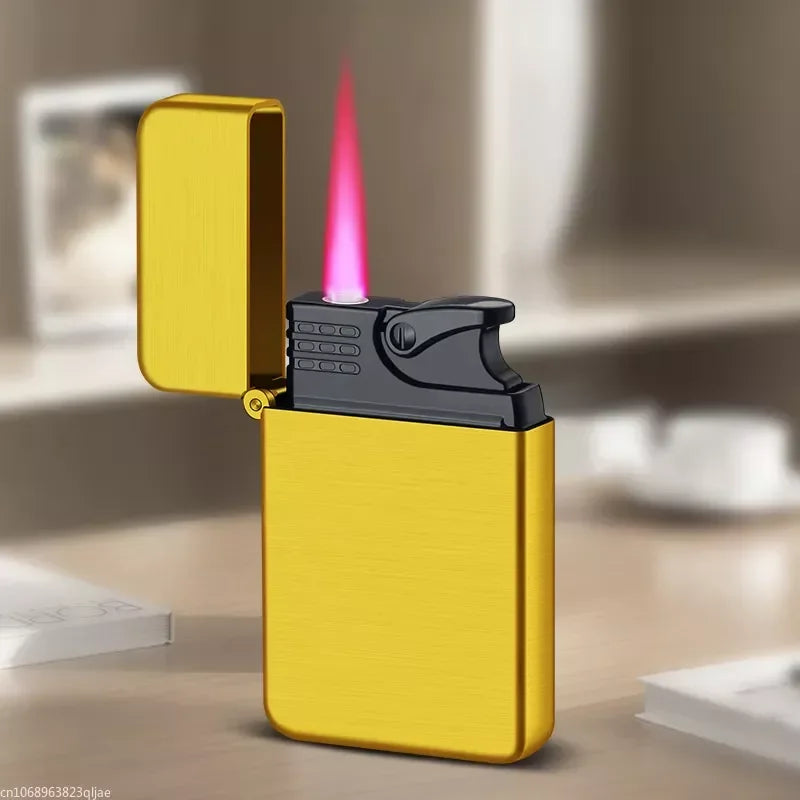 Metal Jet Red Flame Lighter Luminous Cigar Lighter Refillable Butane Adjustable Flame Portable Windproof Gas Lighter Men's Gifts