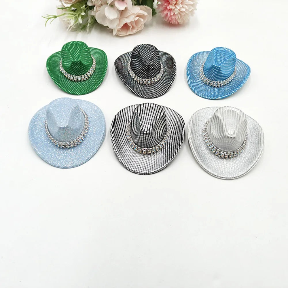 Neon Glitter Cowboy Hat Hair Clip Glowing Disco Party Decoration Accessories Rave Festival Accessories 10 cm