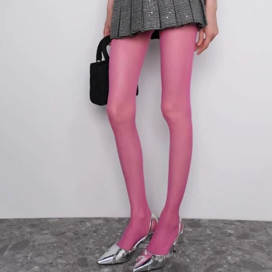 Erotic Hot Pink Pantyhose sheer Thigh High Bodystockings Women's Daily Panty hose Sexy Lingerie Goddess Hosiery out wear medias