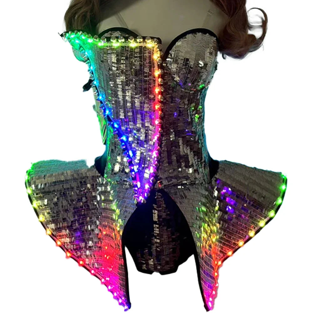 Women LED Luminous Costume GOGO Dancer Performance Dress Woman Rave Fashion Outfits Nightclub Tron Dance Party