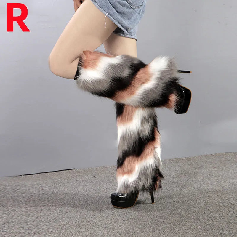 Leg Warmers Faux Fur Wraps Boot Covers Women Rave Outfit Glow Stocking Nightclub Party Clothes Boot Accessories Tron Dance Wear
