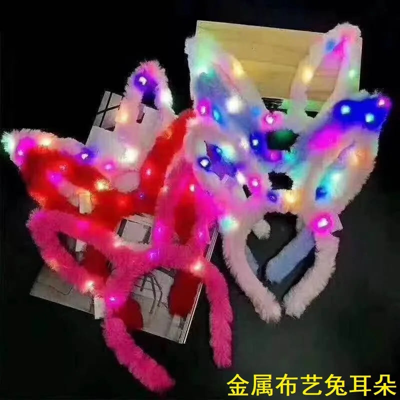 6/12/24 pcs Led Glow Cat Bunny Ear Horn Hairbands Light Up Flash Headband Women Girl LED Neon Birthday Wedding Party Supplies