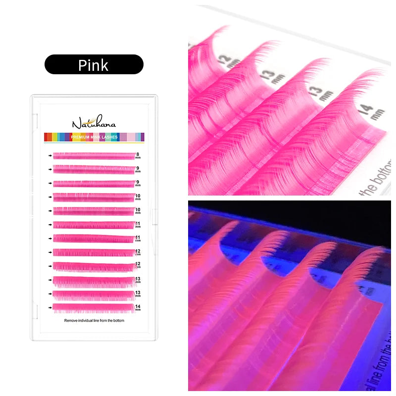NATUHANA Color Individual Eyelashes Green Red Yellow Blue False Colored Faux Mink Lashes Soft Natural UV Neon Lash Extension