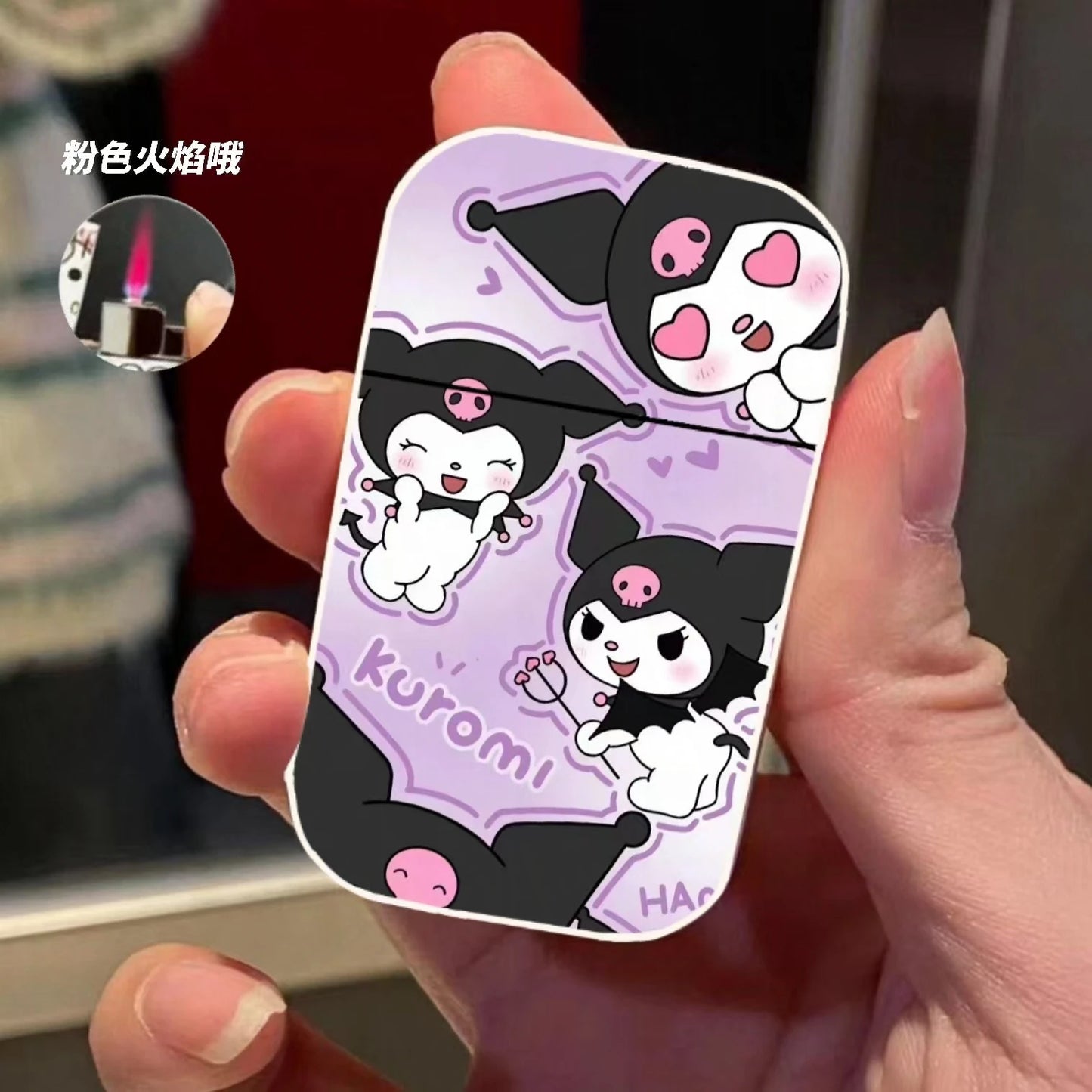 Gift Set Hello Kitty Turbo Gas Lighter, Pink Fire Windproof Metal Flip Cover Women's Lighter Jet Flame, Smoking Accessories