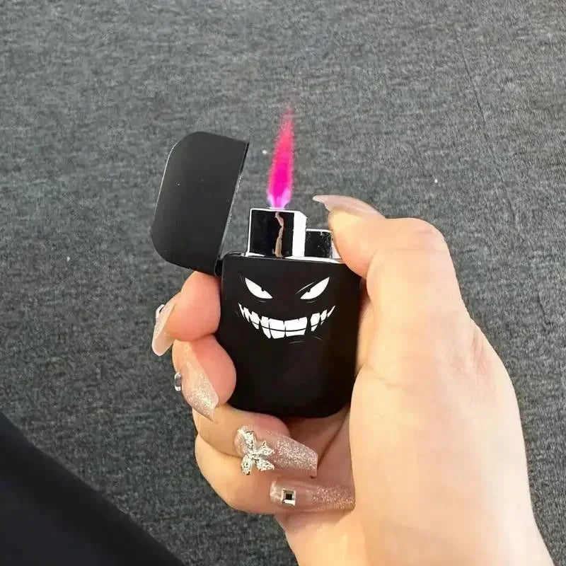Black Devil Eyes Pink Flame Cigarette Lighter Refillable Butane Lighter Special for Ladies Smoking Accessories Men Gifts