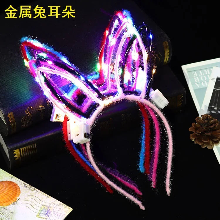 6/12/24 pcs Led Glow Cat Bunny Ear Horn Hairbands Light Up Flash Headband Women Girl LED Neon Birthday Wedding Party Supplies