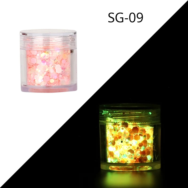 15Colors Holographic Luminous Sequins Glow in the Dark Nail Art Neon Glitters Mixed Hexagon Powder Manicure Body/Eyes/Face Flake