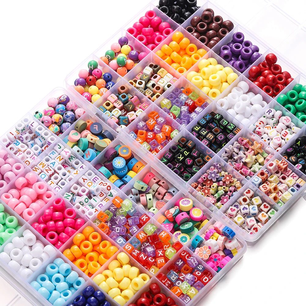 680pcs/Box Colorful Acrylic Pony Bead Square Letter Clay Spacer Beads for DIY Bracelet Necklace Jewelry Making Accessories Kit