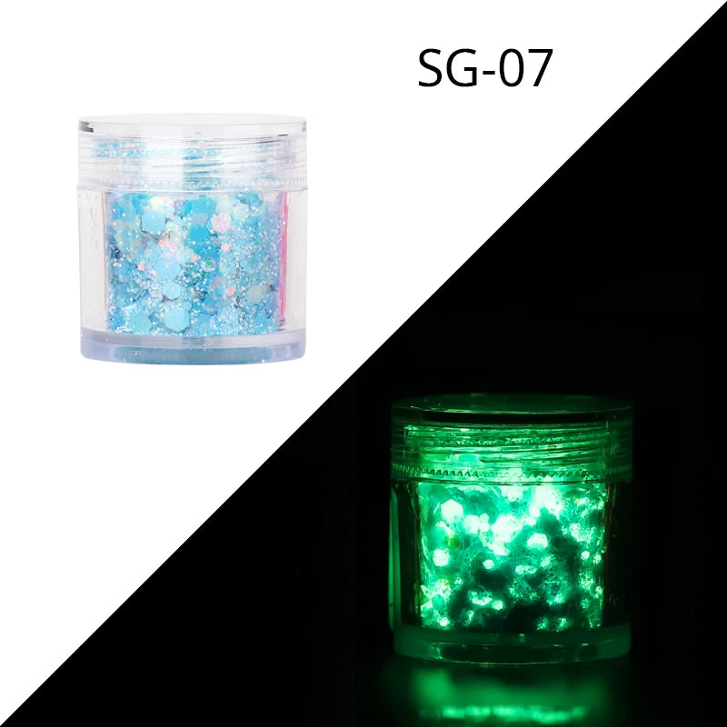 15Colors Holographic Luminous Sequins Glow in the Dark Nail Art Neon Glitters Mixed Hexagon Powder Manicure Body/Eyes/Face Flake