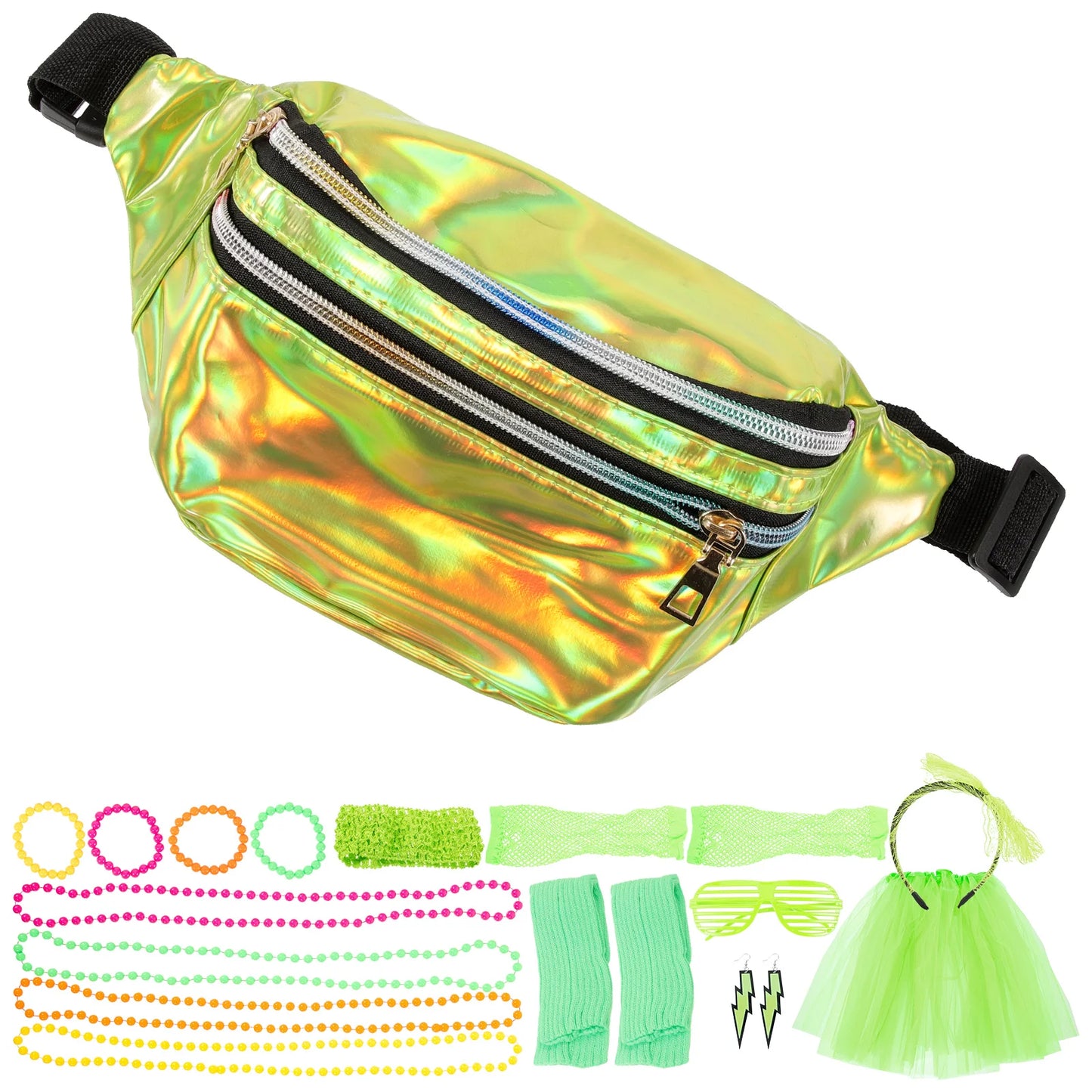 Neon Retro Costume Set Women 80s Party Accessories Pink Mesh Gloves Headb Rabbit Skirt Necklace Bracelet Pouch Prom Disco