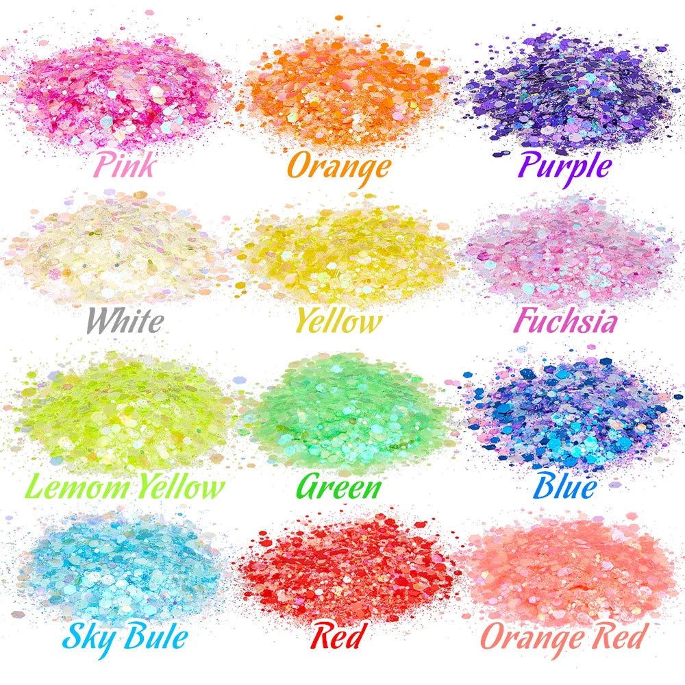 15Colors Holographic Luminous Sequins Glow in the Dark Nail Art Neon Glitters Mixed Hexagon Powder Manicure Body/Eyes/Face Flake