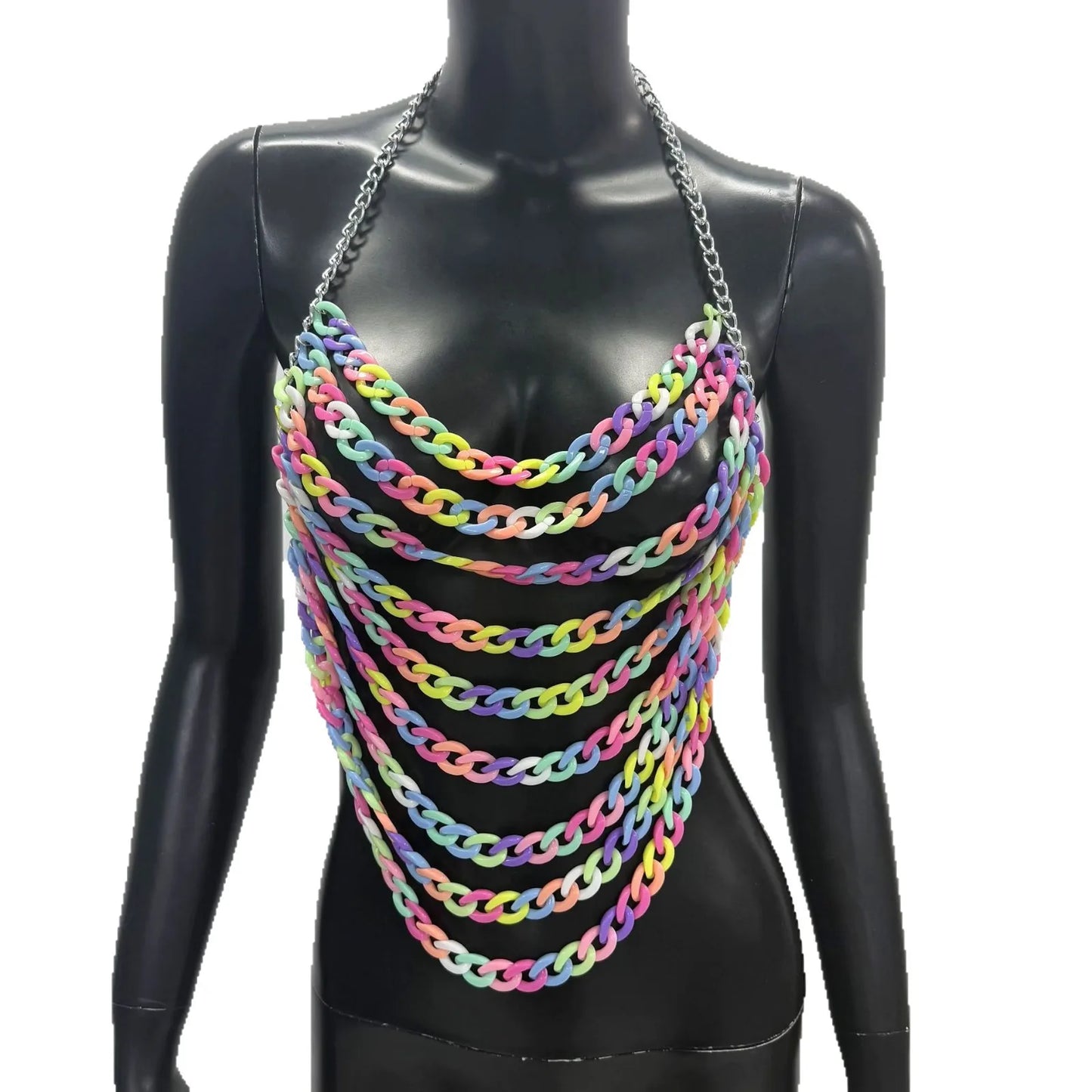 Handmade Rainbow Chest Chain Kandi Harness Edc Music Festival Charm Bra Accessories Rave Outfit 00s 90s Kandi Halter 2025