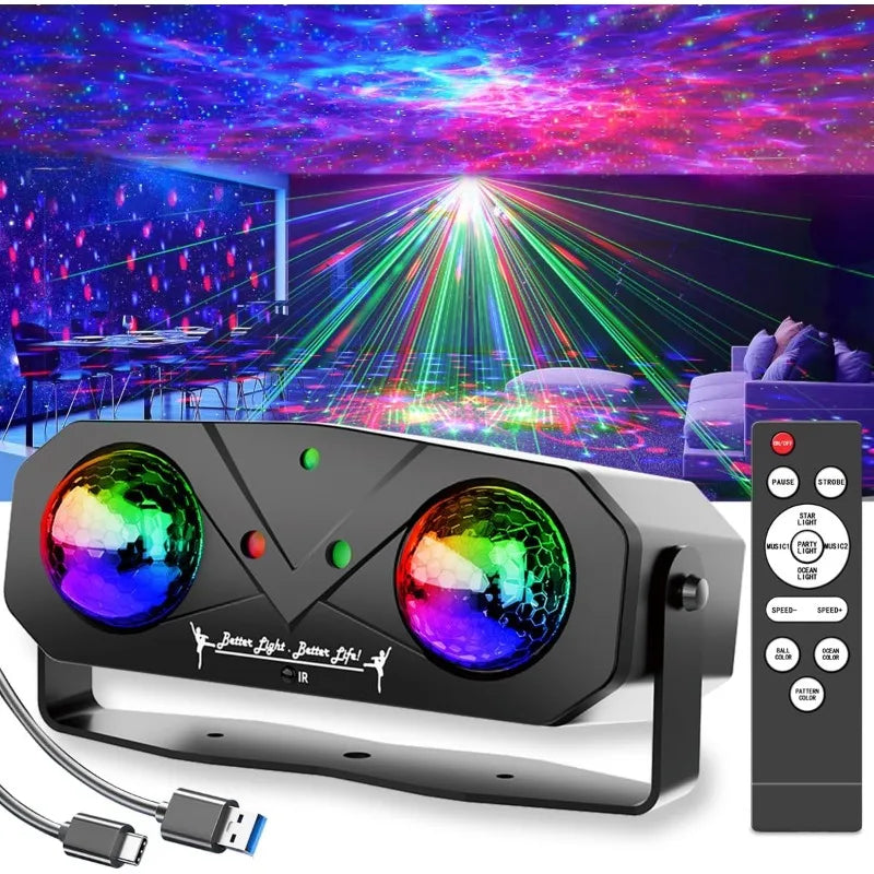 Party Disco Ball, Dj Disco Ocean Star Projector Dance Light Sound Activated with Remote Control Stage Strobe Rave Light for Part