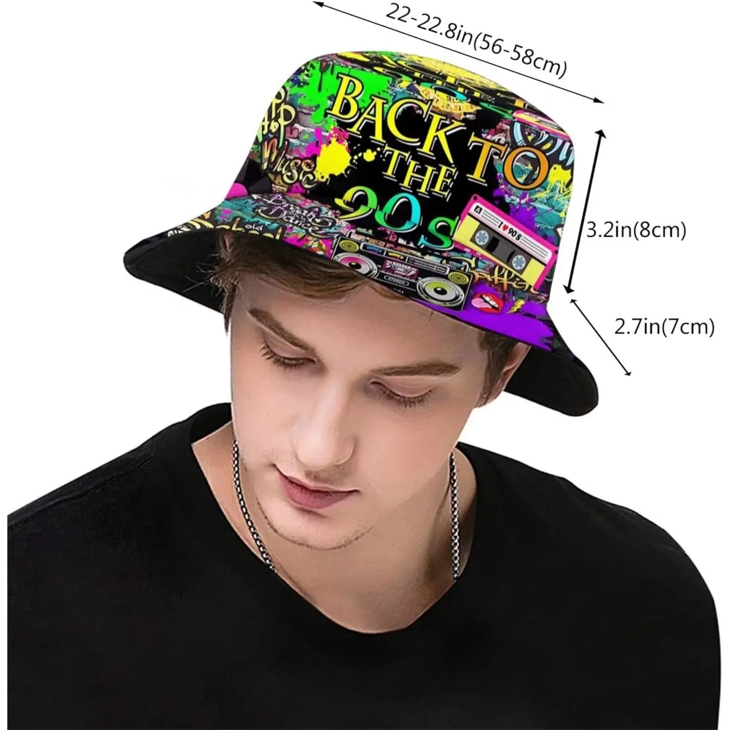 Fashion Retro 80s 90s Bucket Hat Men Women Packable Sun Cap Rave Party Outfit Accessories Fisherman Hats Outdoor Cartoon Pattern