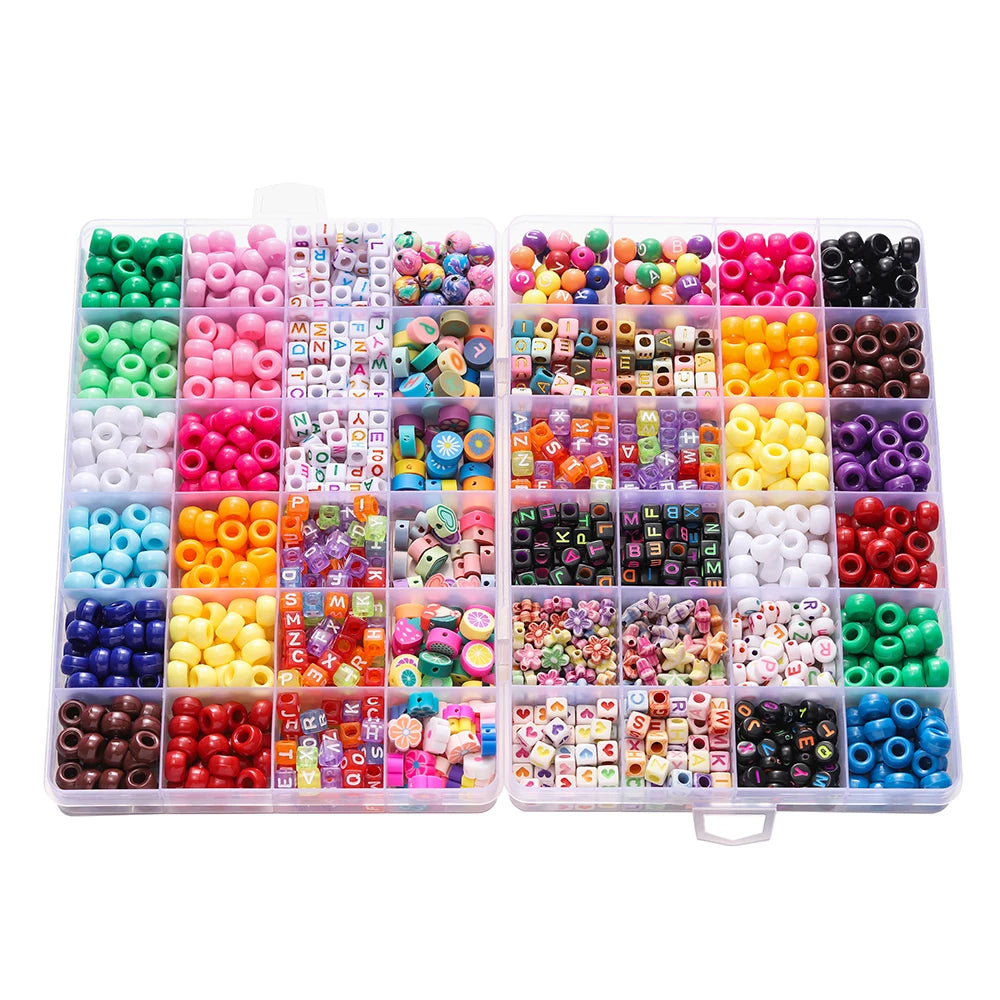 680pcs/Box Colorful Acrylic Pony Bead Square Letter Clay Spacer Beads for DIY Bracelet Necklace Jewelry Making Accessories Kit