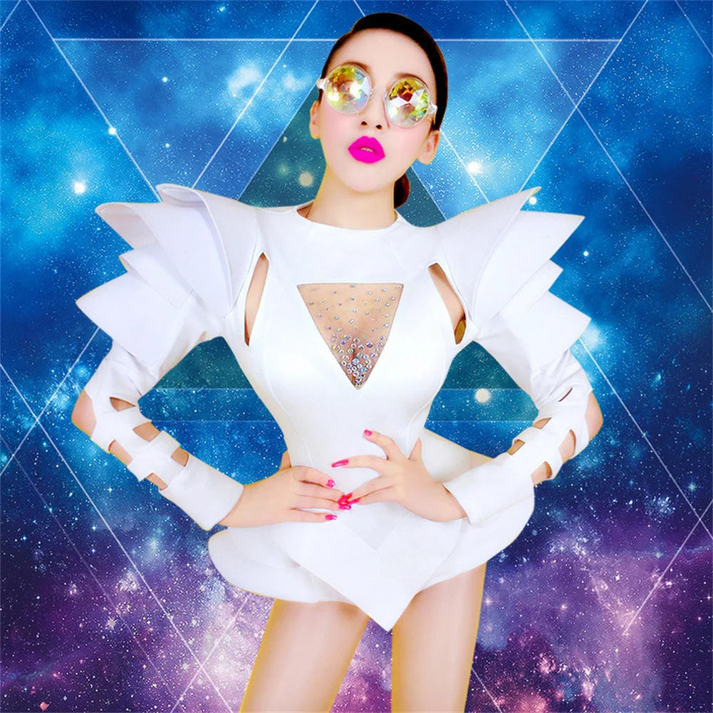 New Dance Bodysuit DJ Leading Dance Rave Clothes Singer Stage Wear New Stage Costumes Women Nightclub Rhinestone Jumpsuit