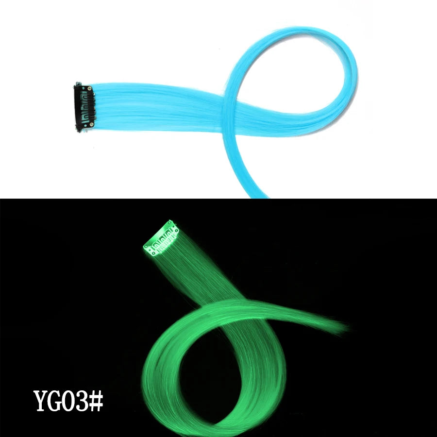 20inch Glow In Hair Extensions Clip In Colored Hairpieces Party Rainbow Hair Clips Synthetic Neon Fake Hairpiece For Women