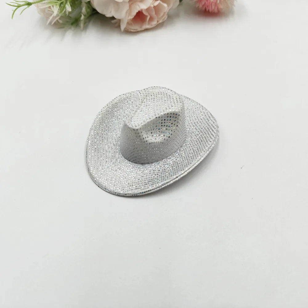 Neon Glitter Cowboy Hat Hair Clip Glowing Disco Party Decoration Accessories Rave Festival Accessories 10 cm