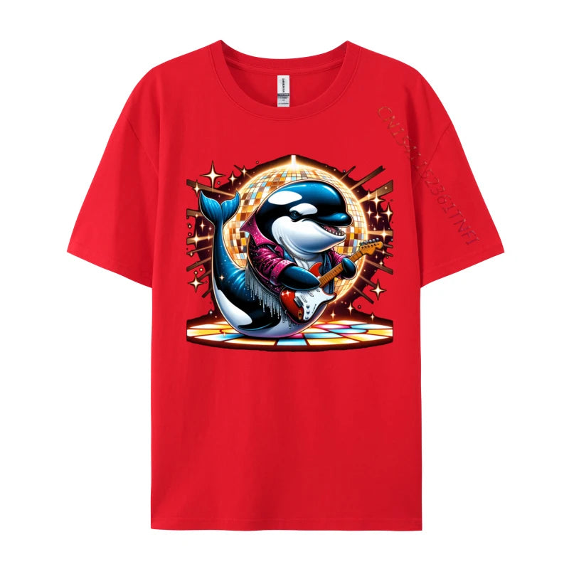Disco Ball Guitar Orca Whale T Shirt Brand Custom Cotton Men Tees Casual Loose Tee-Shirt Man Top T-Shirts