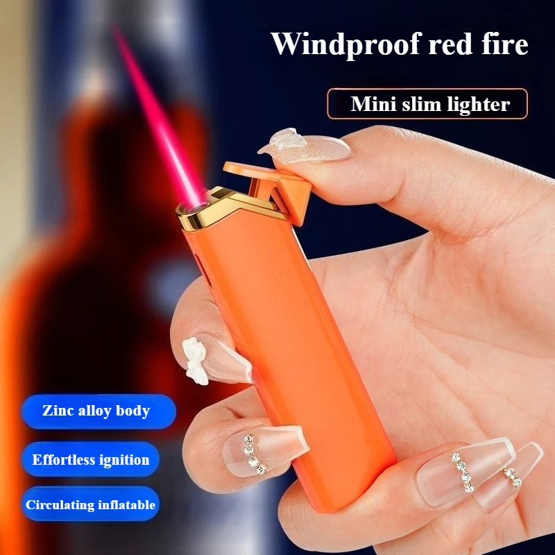 Mini Ultra-thin Inflatable Lighter Metal Cute Windproof Jet Green Flame Portable Lighter ,Survival Lighter,lighters for Smokers
